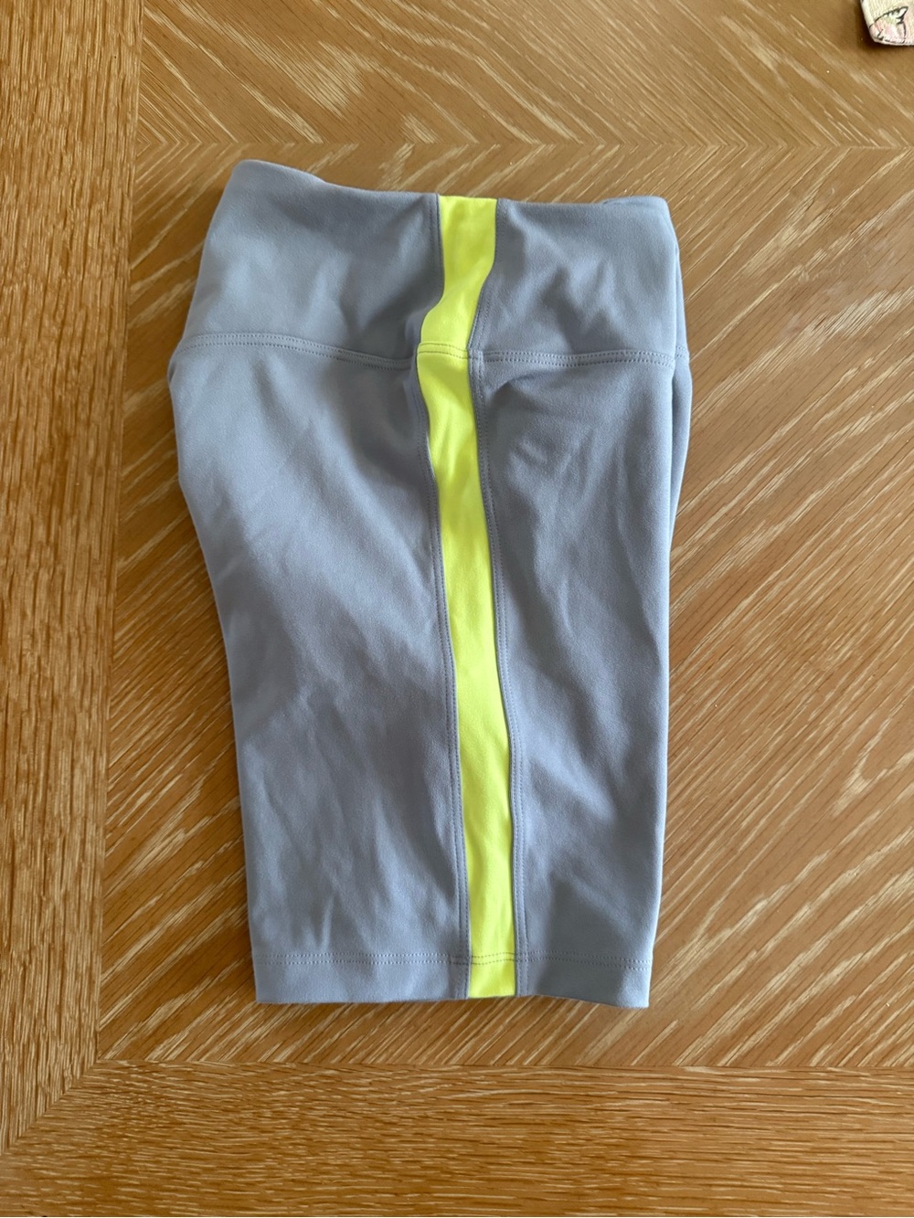 Victoria's Secret Light Gray Athletic Shorts with Neon Yellow Stripe